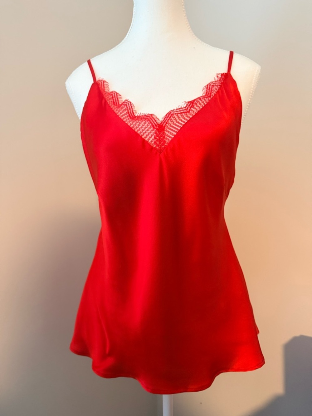 Gold Hawk Red Silk Lace Trim Camisole Washable Silk Sample Piece NWT